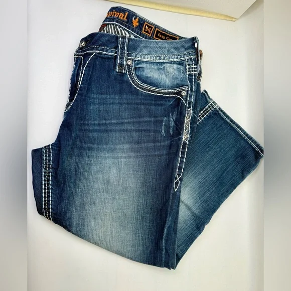 Rock Revival Women's Size 34x24 Embellished “Betty” Easy Crop Jeans - Picture 3 of 15